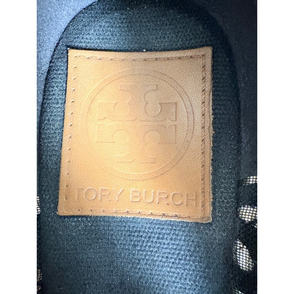 Tory Burch Jackie Lace Espadrille Wedge Peep Toe Bow Black Coastal Chic 8.5 - Picture 4 of 12
